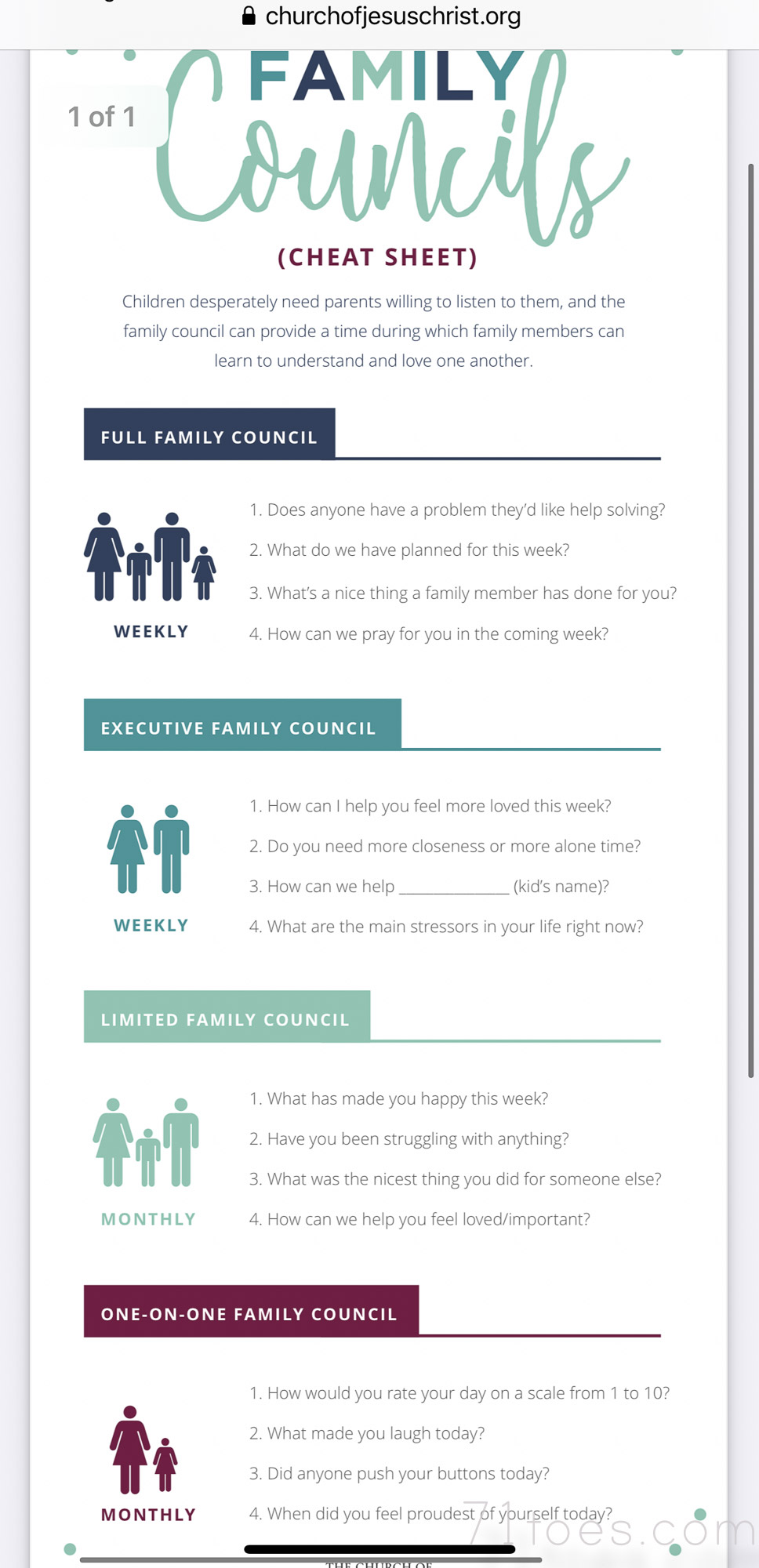 family council cheat sheet