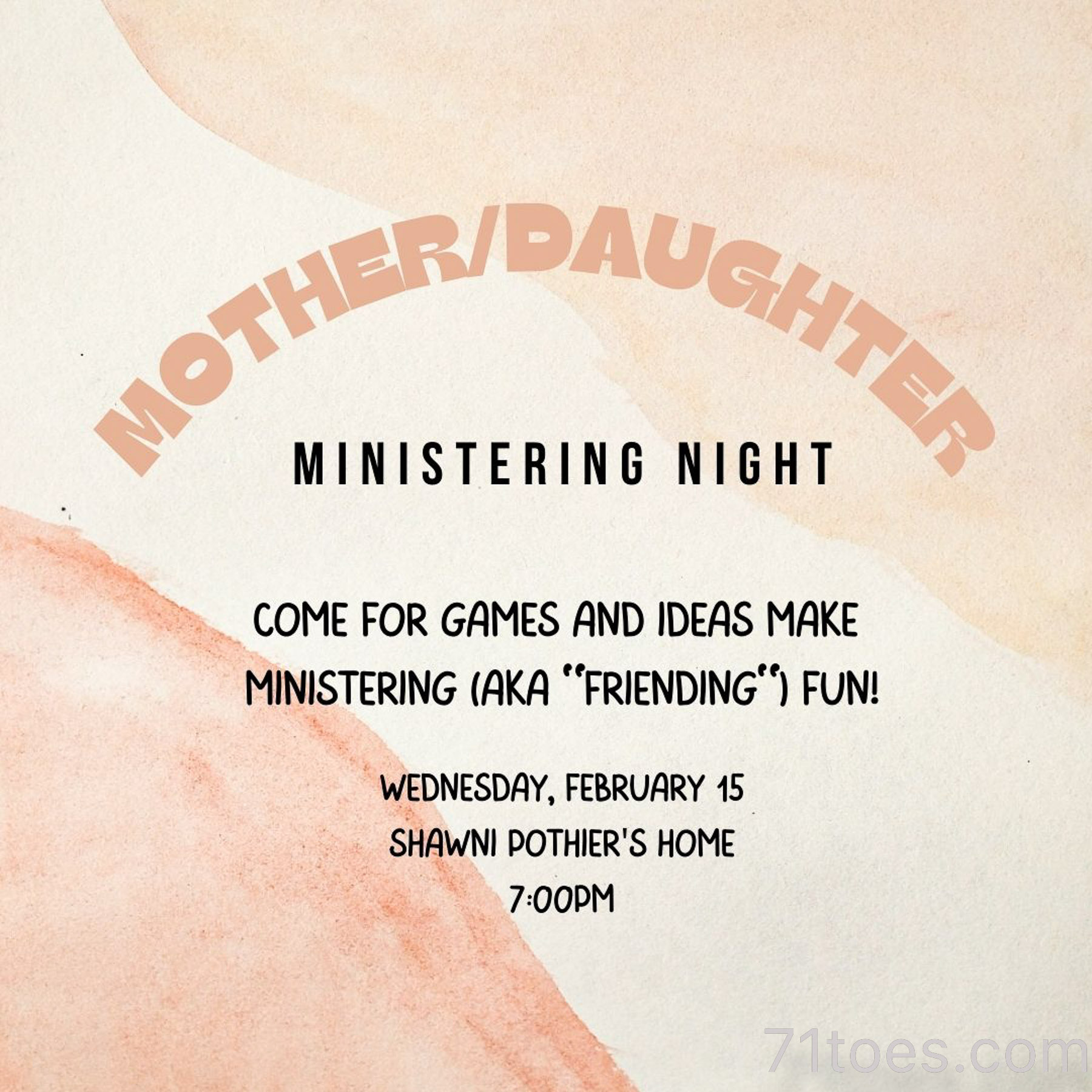 An invitation for an event to help mothers and daughters learn to reach out and serve together.