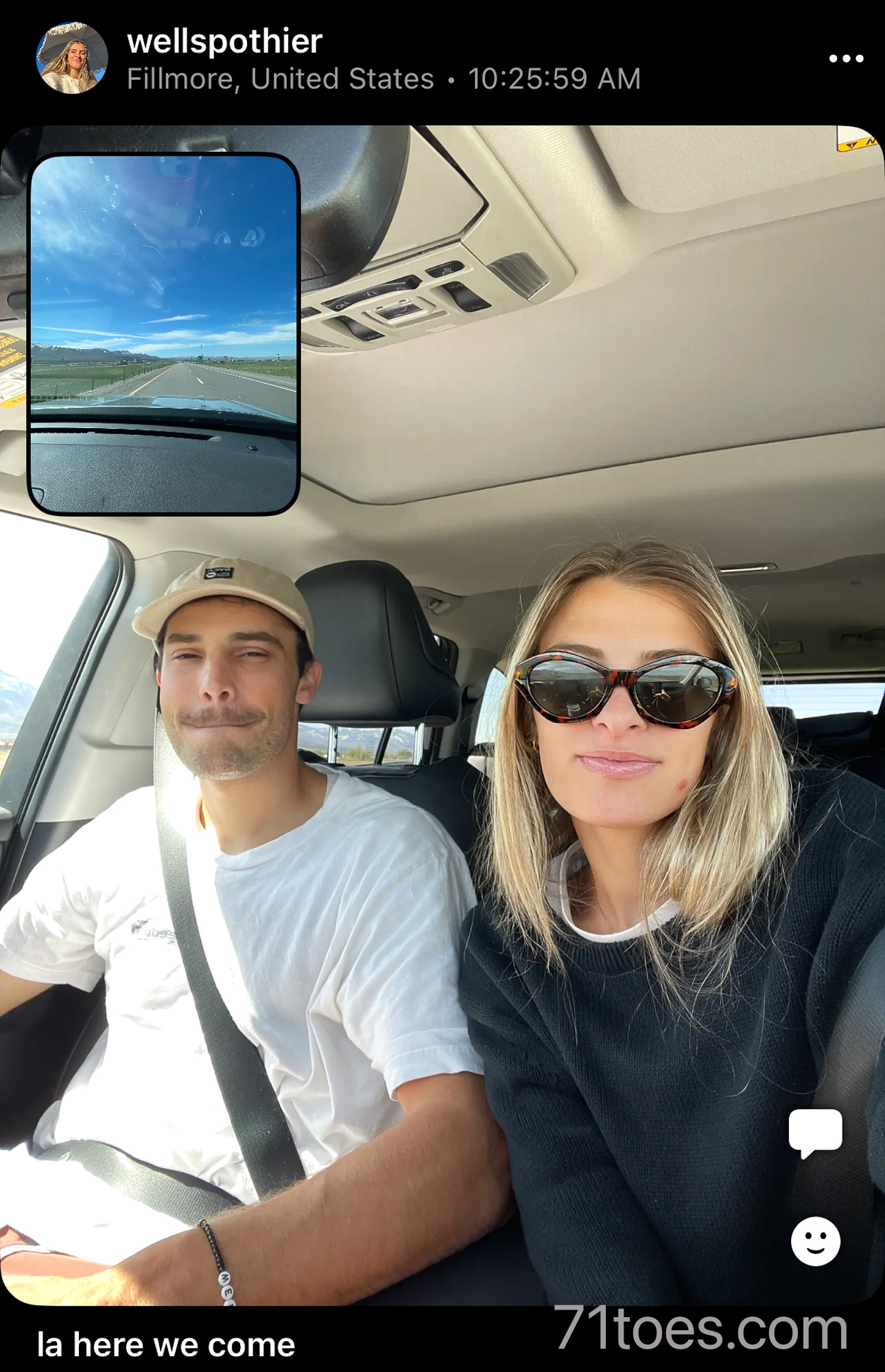 Elle and Carson driving as they transition to living in Los Angeles.