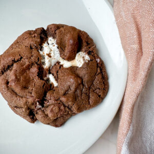 chocolate Levain copycat cookies with added marshmallows