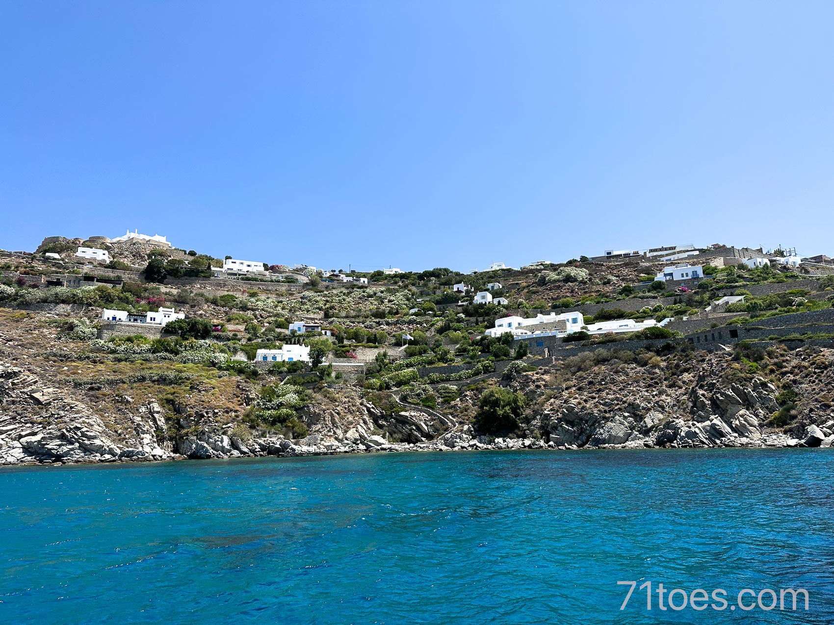 A view from the water taxi on our one day in Mykonos