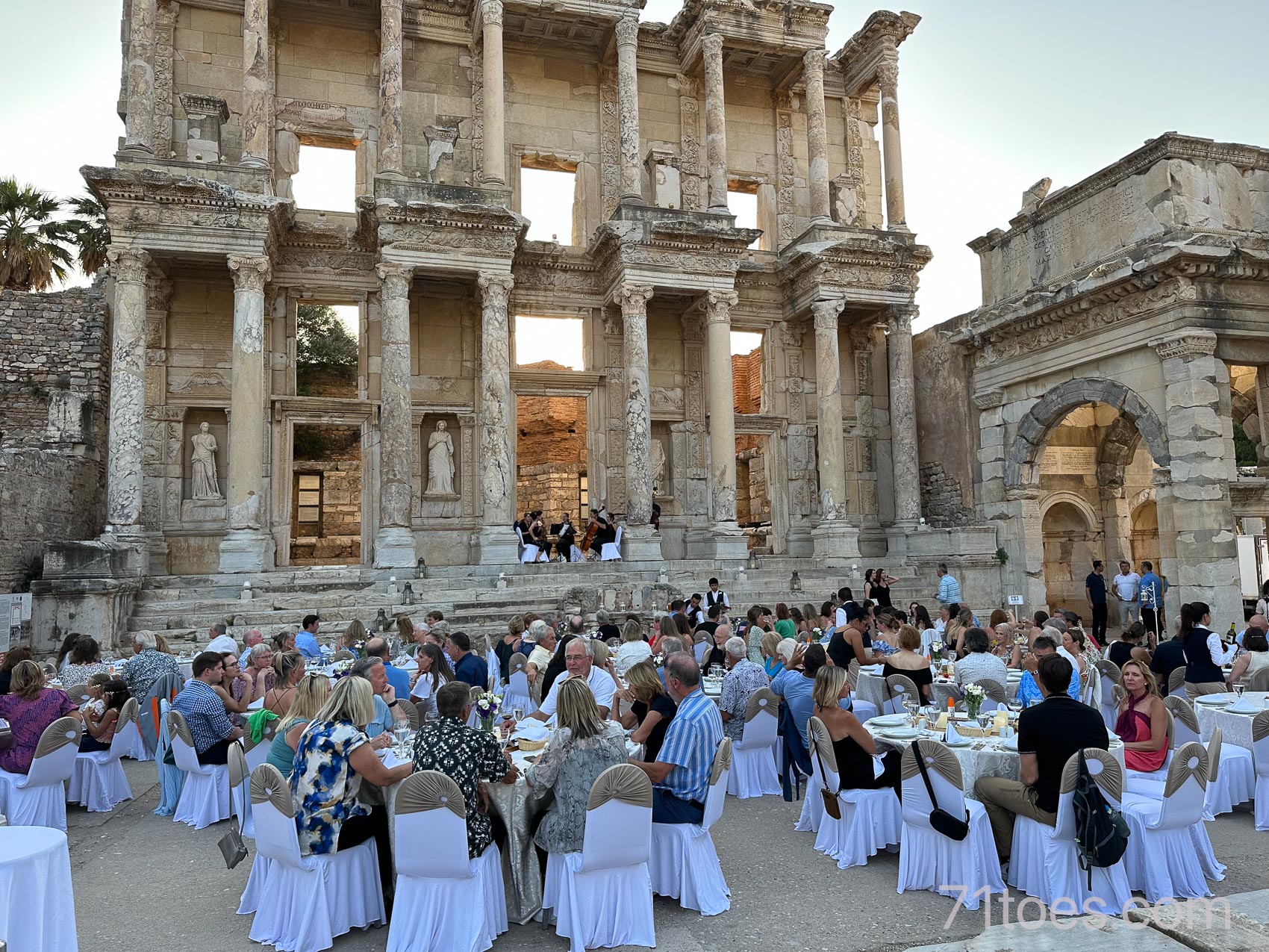 A fancy dinner right at the facade of the ancient Celsius library in Ephesus