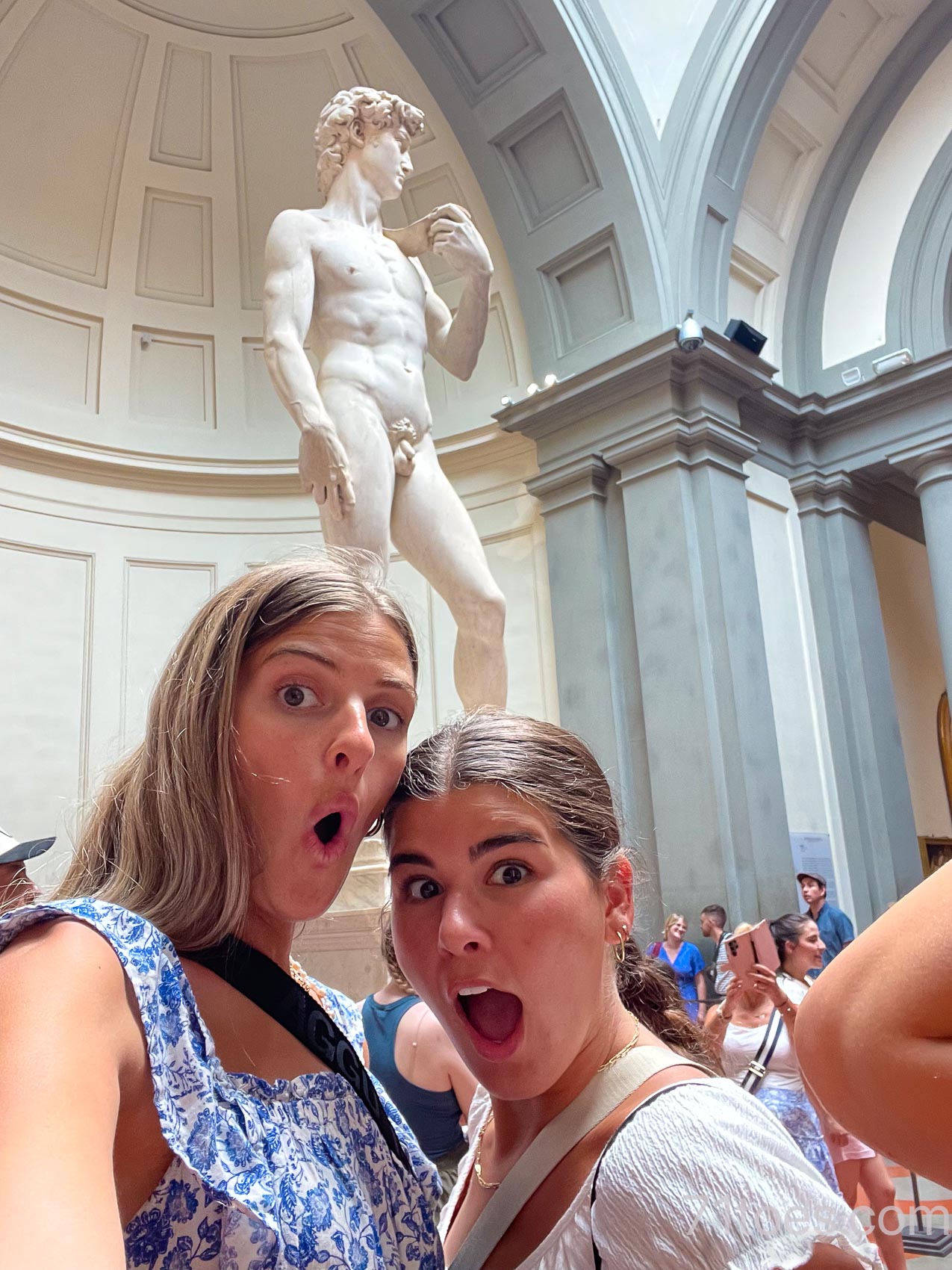 Grace and Elle in front of The David in Florence