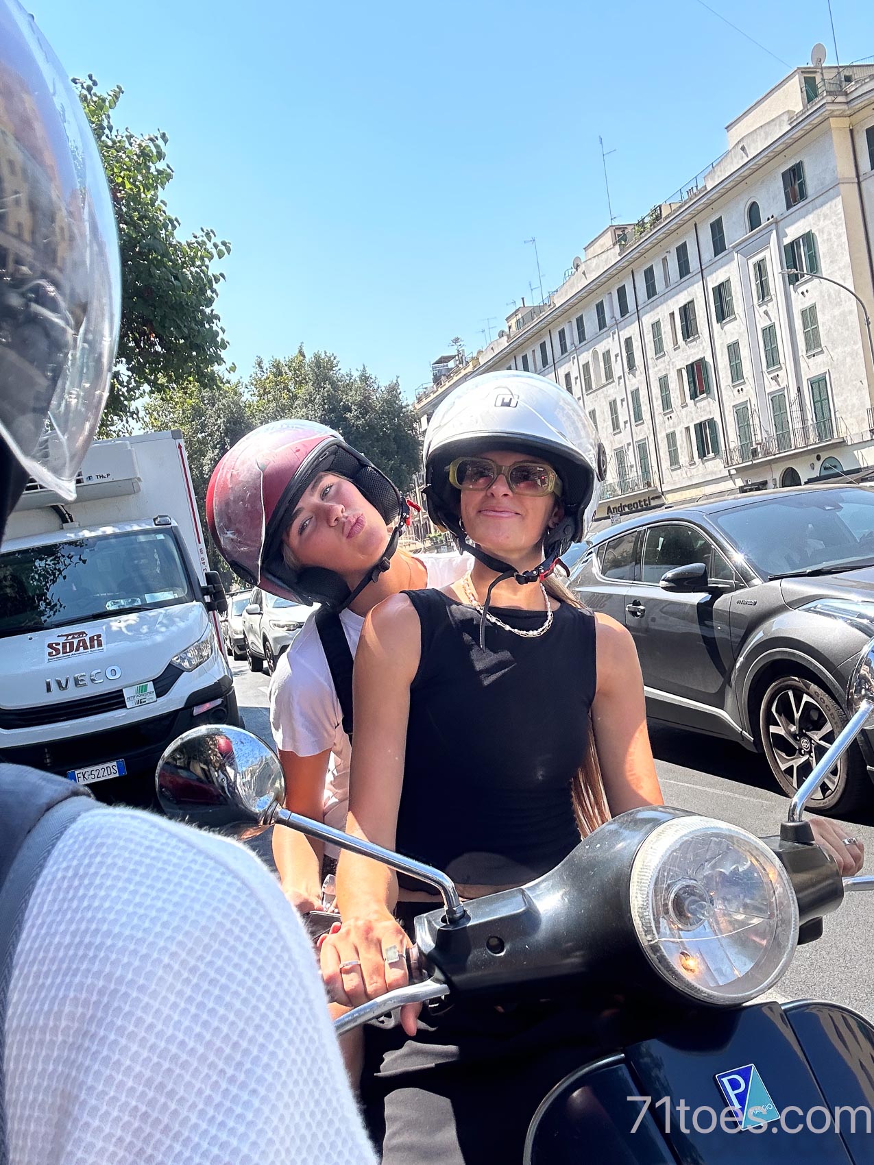 Elle and Claire exploring rome on a vespa