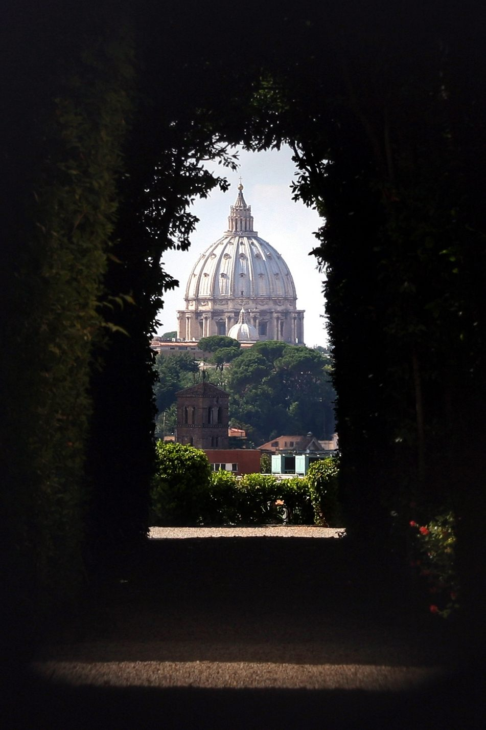 The view from the Aventine Keyhole we visited on our vespa tour